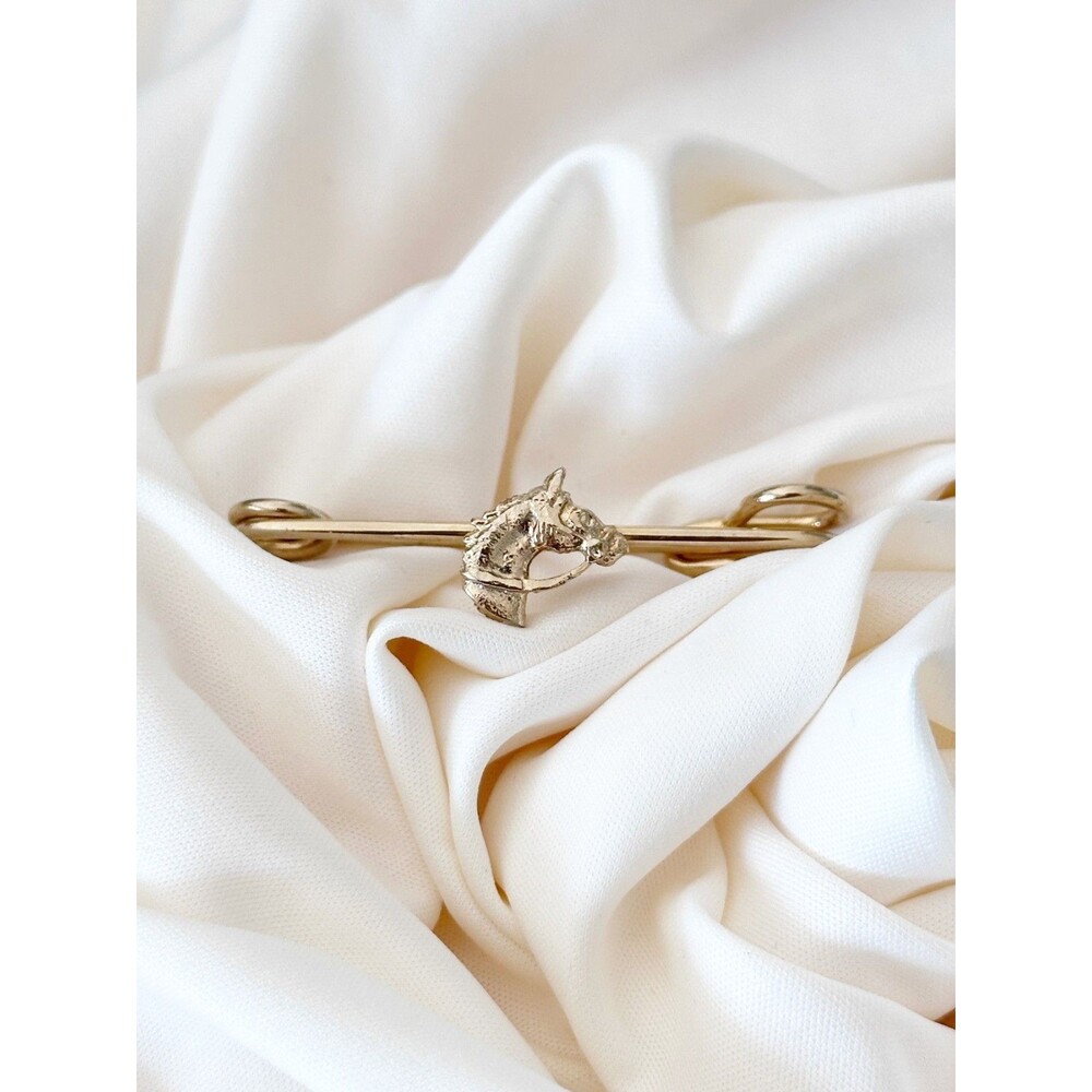 Horse Head Kilt Skirt Scarf Brooch Safety Pin Vintage Retro Gold Tone - Picture 4 of 4